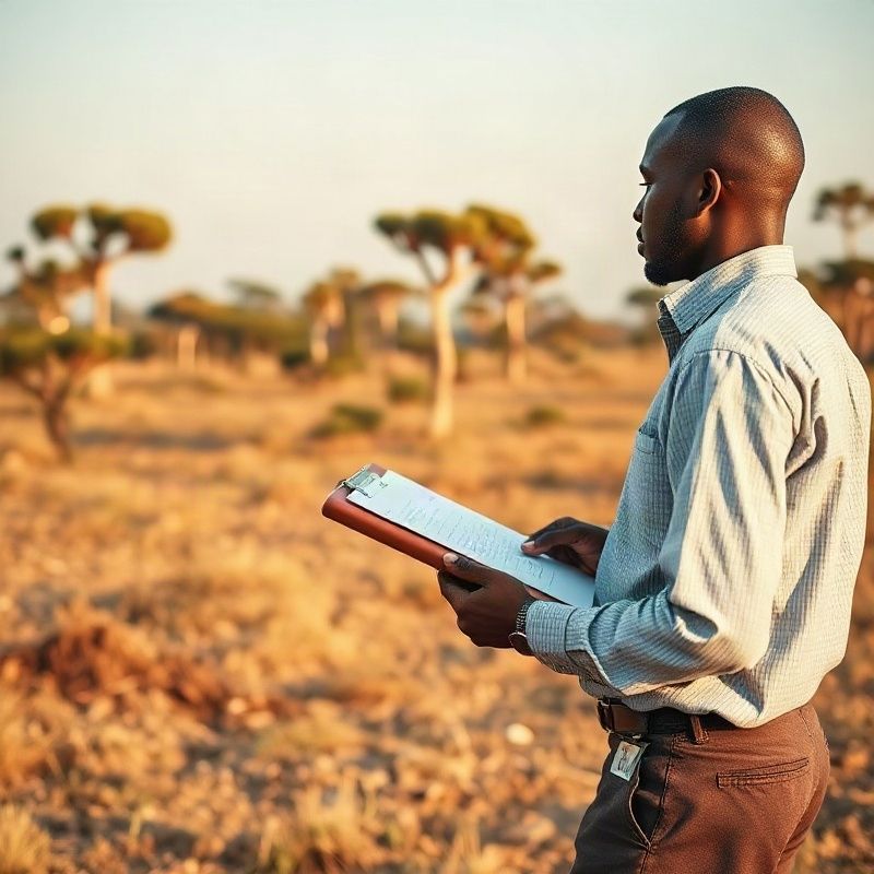 Real estate agent conducting a site inspection on an open plot in Kakamega County